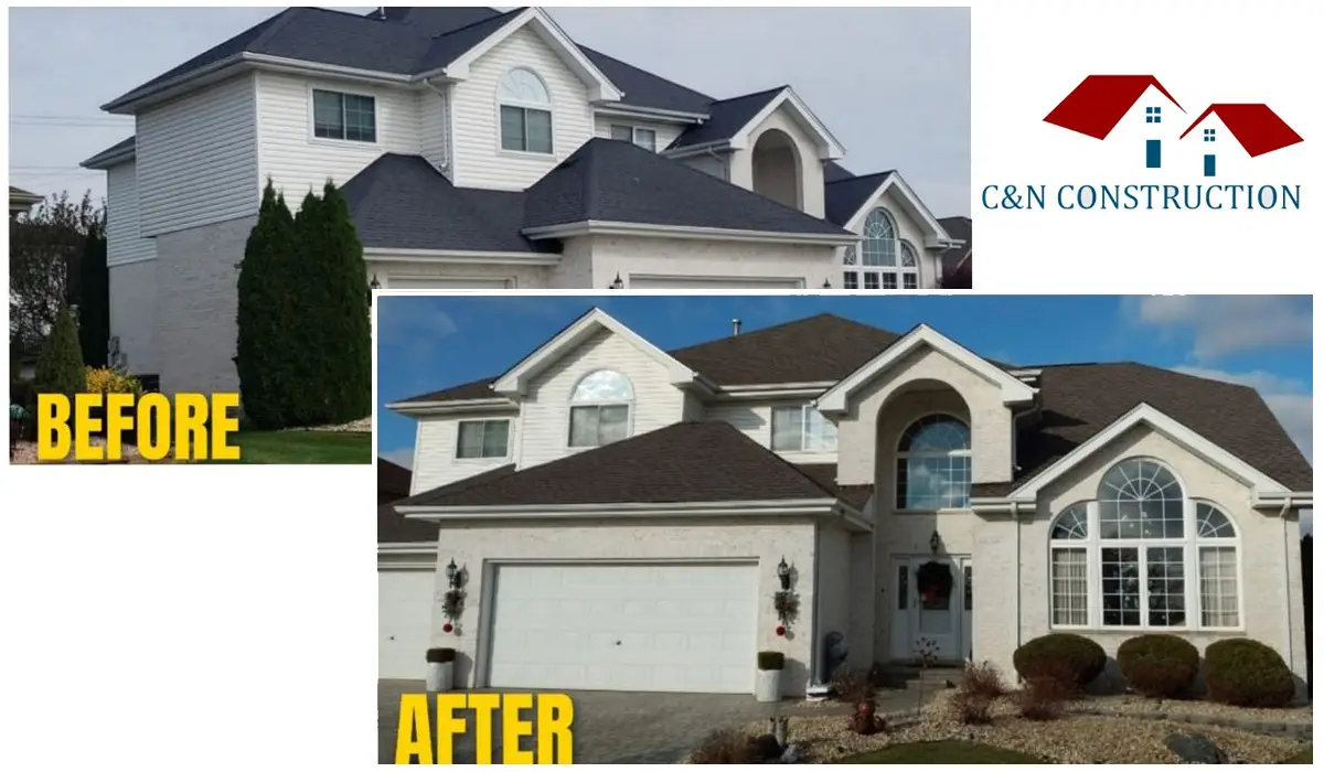 a before and after photo of a roof installation of a home