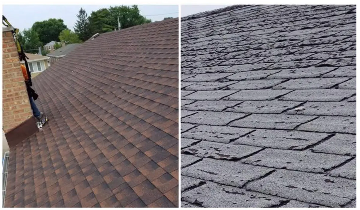 before and after photo of repaired roof