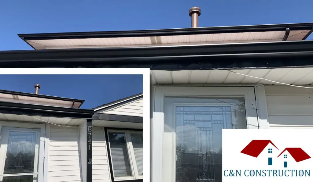 a home with seamless gutters and downspouts