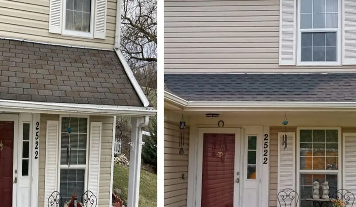 Before and after photo of a home after roof installation